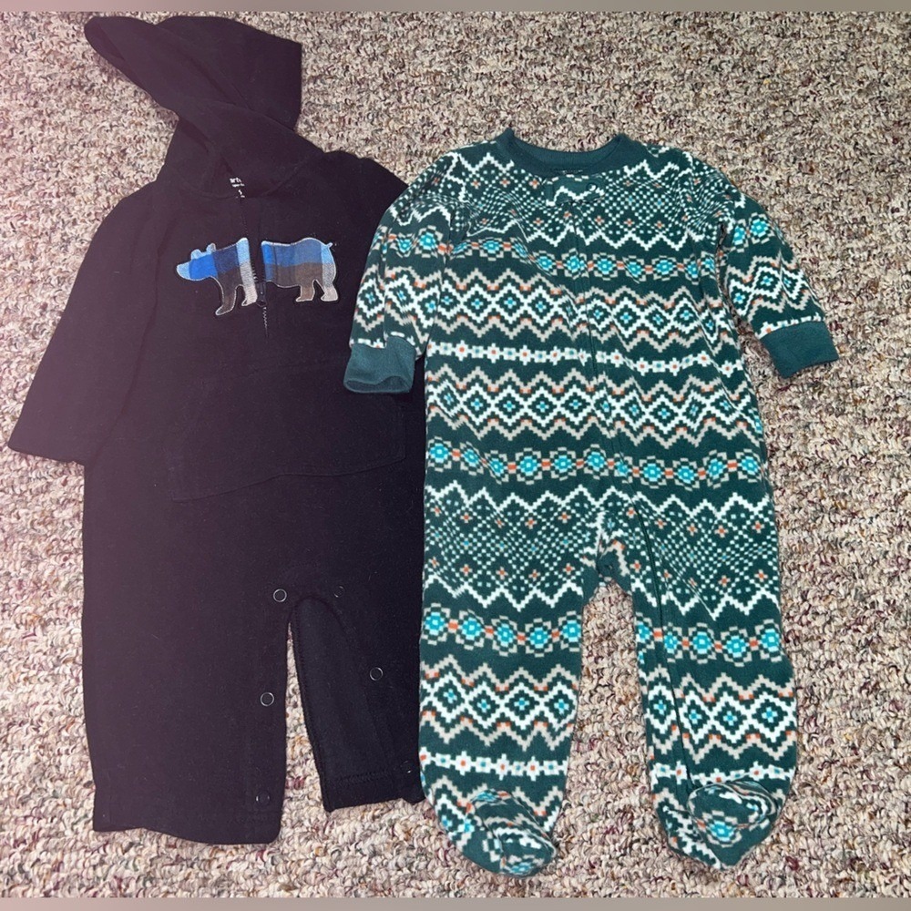 Boys girls 6 month pajamas fleece Patterned Jumpsuit Hoodie Set bundle